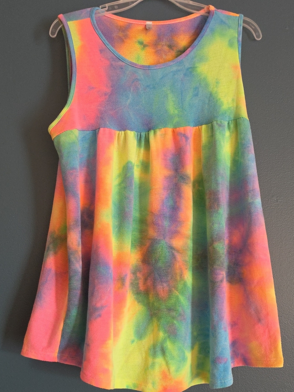Womens Neon Tie-Dye Sleeveless Swing Top